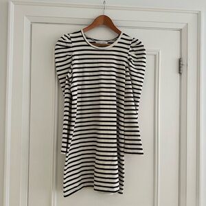 Rebecca minkoff Striped Puff-Sleeve Long-Sleeve mini Dress - dark navy  & White